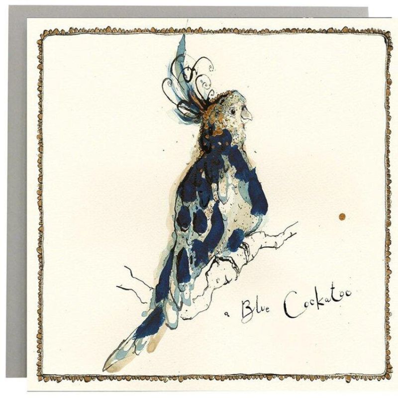 anna wright illustrated greeting card blue cockatoo