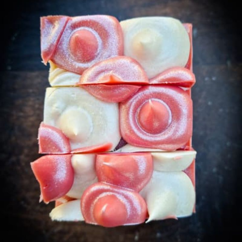 candy cane soaps showing the top of the soap