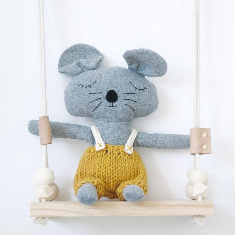 charlie mouse softies on a toy swing
