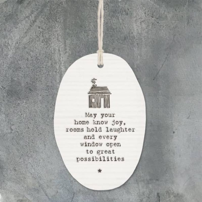 White porcelain oval tag may your home know joy