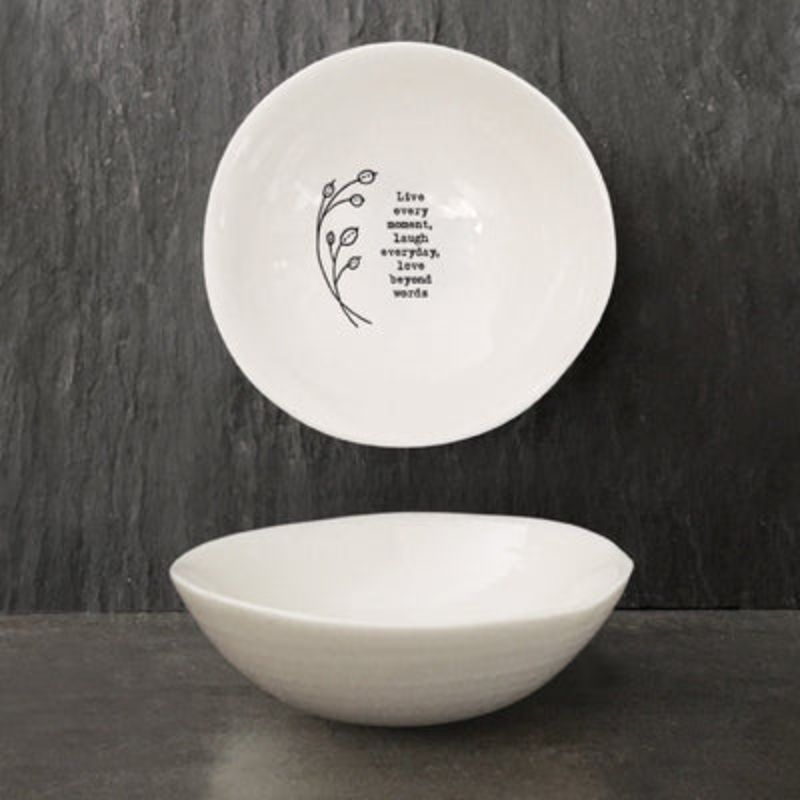 East of india white porcelain trinket bowl live every moment