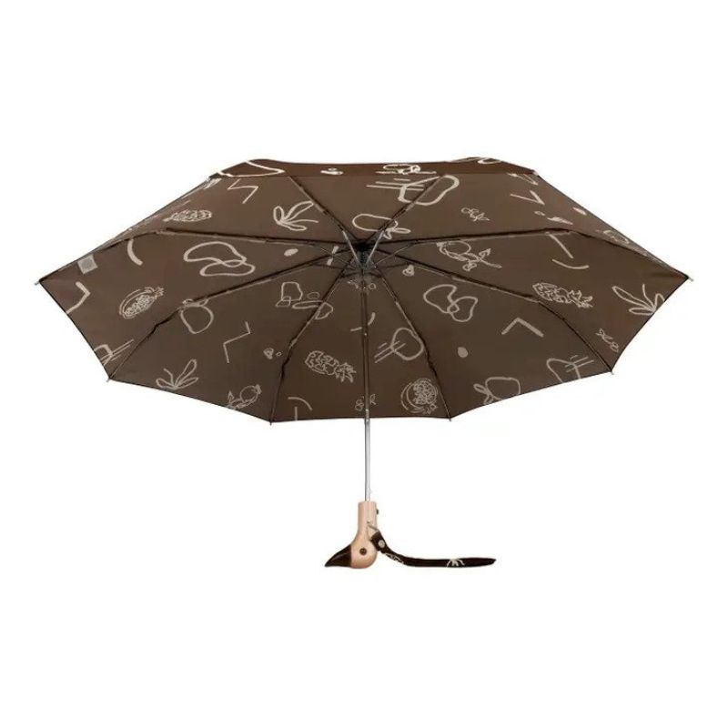 Original Duckhead umbrella chocolate fruits and shapes open showing wooden duckhead umbrella with brown beak