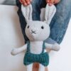 softies mini lionel rabbit in green hand-knitted pants
