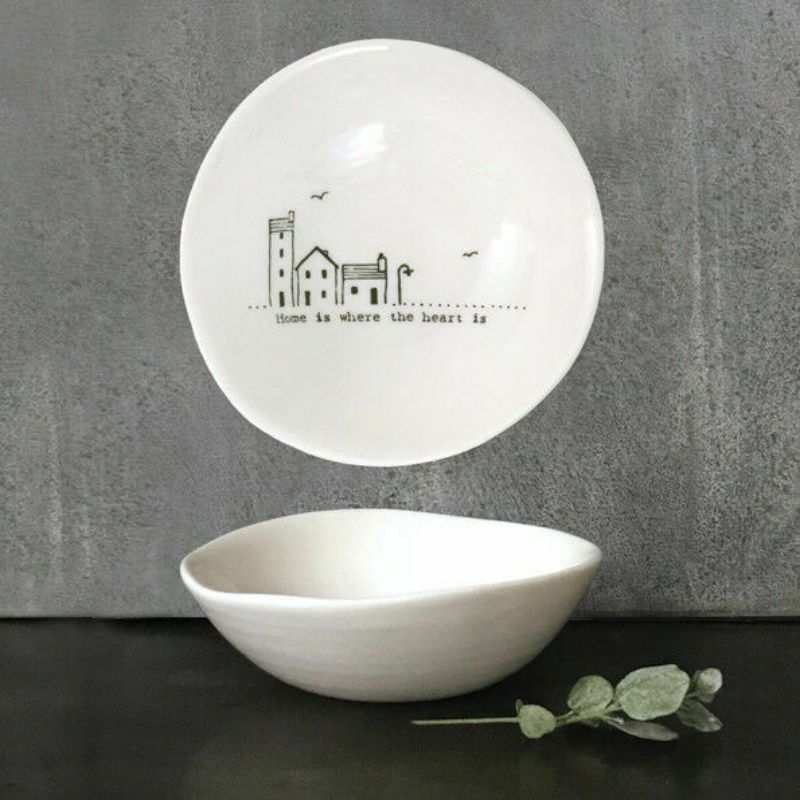 East of india white porcelain trinket bowl home is where the heart is