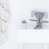 barnaby elephant softie sitting on a side table