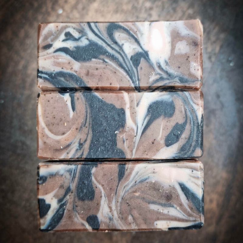 cacao and coffee soap showing the top of the soap