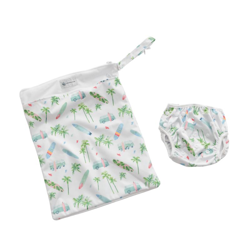 chasing waves print swim nappy with matching wet bag