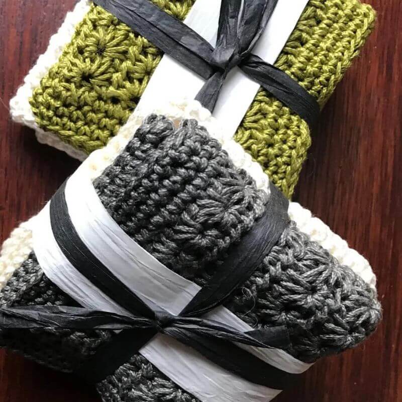pack of two face cloths olive and cream, charcoal cream