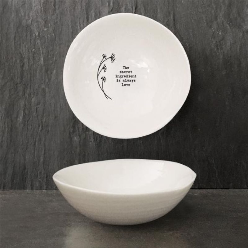 East of india white porcelain trinket bowl secret ingredient is always love