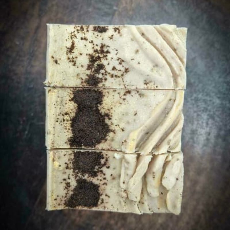 french pear exfoliating soap showing the top of the bars