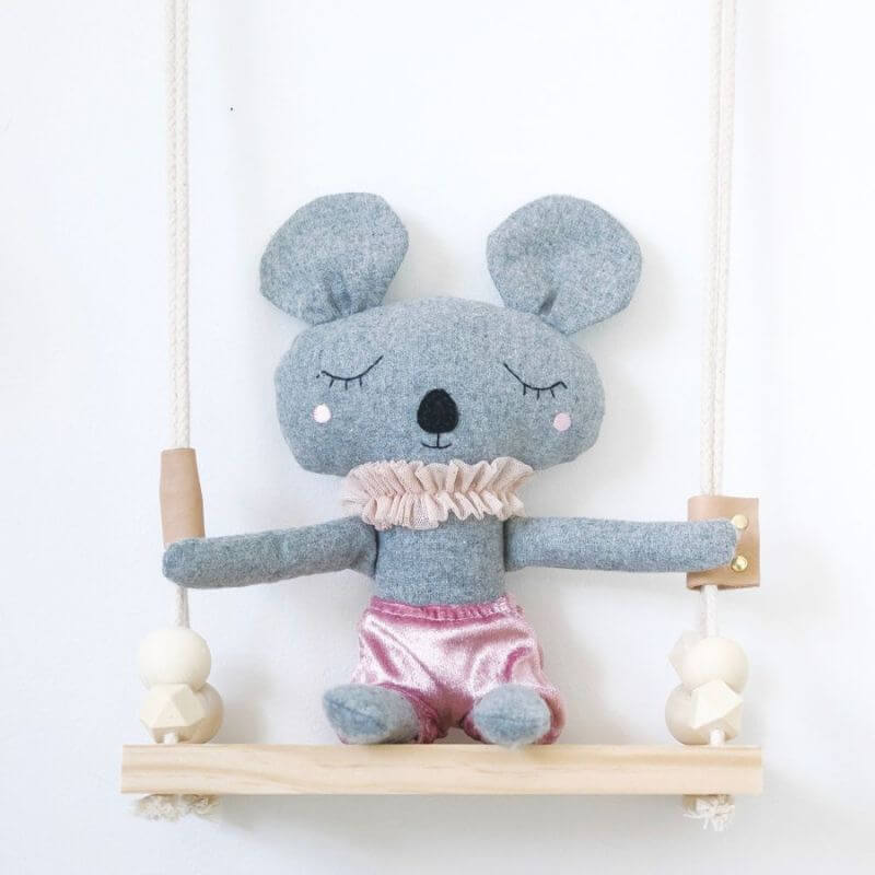 mabel mouse softies on a toy swing