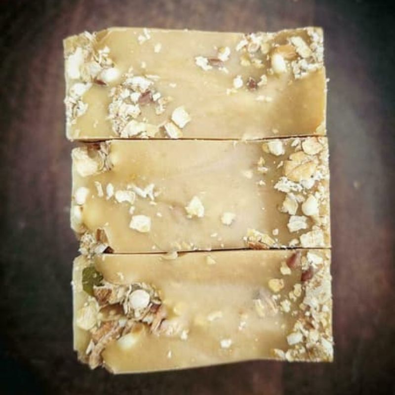 oatmeal goats milk and honey soap showing top of soap