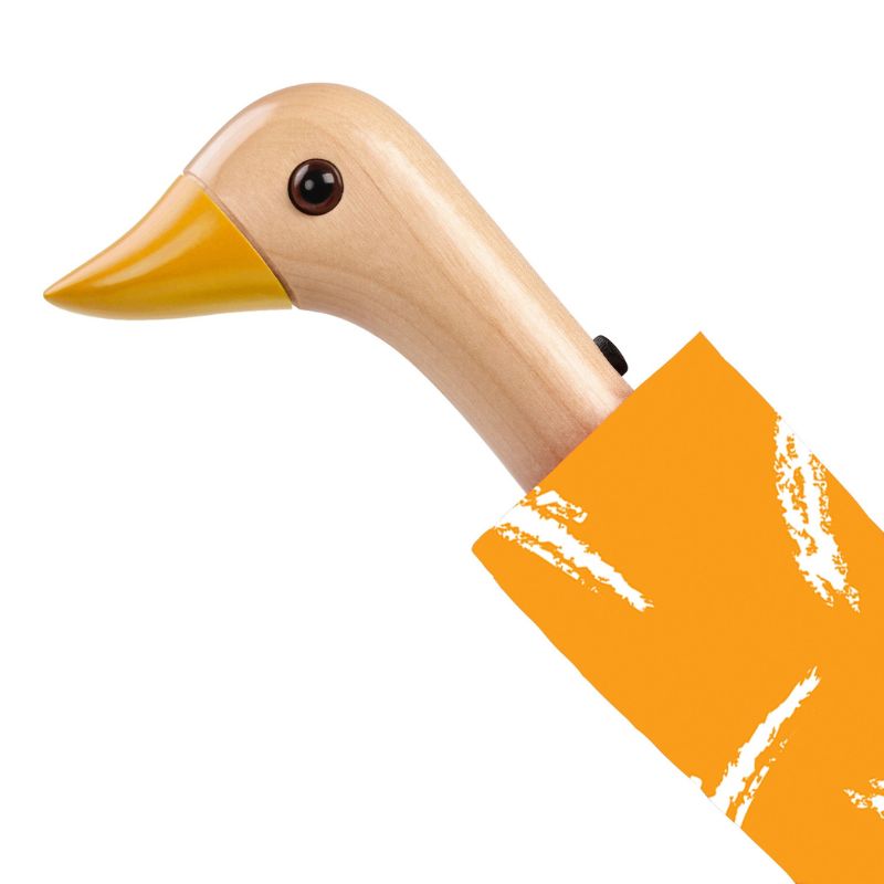 Original Duckhead umbrella saffron showing closeup of wooden duckhead and yellow beak