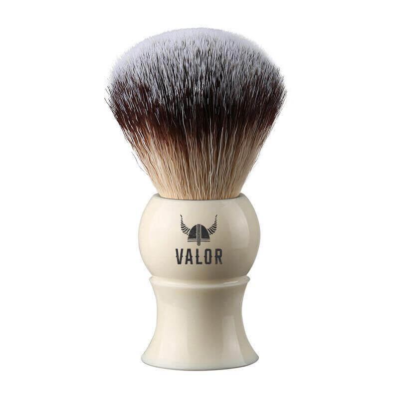 shave with valor shaving brush cream with valor logo of a viking hat