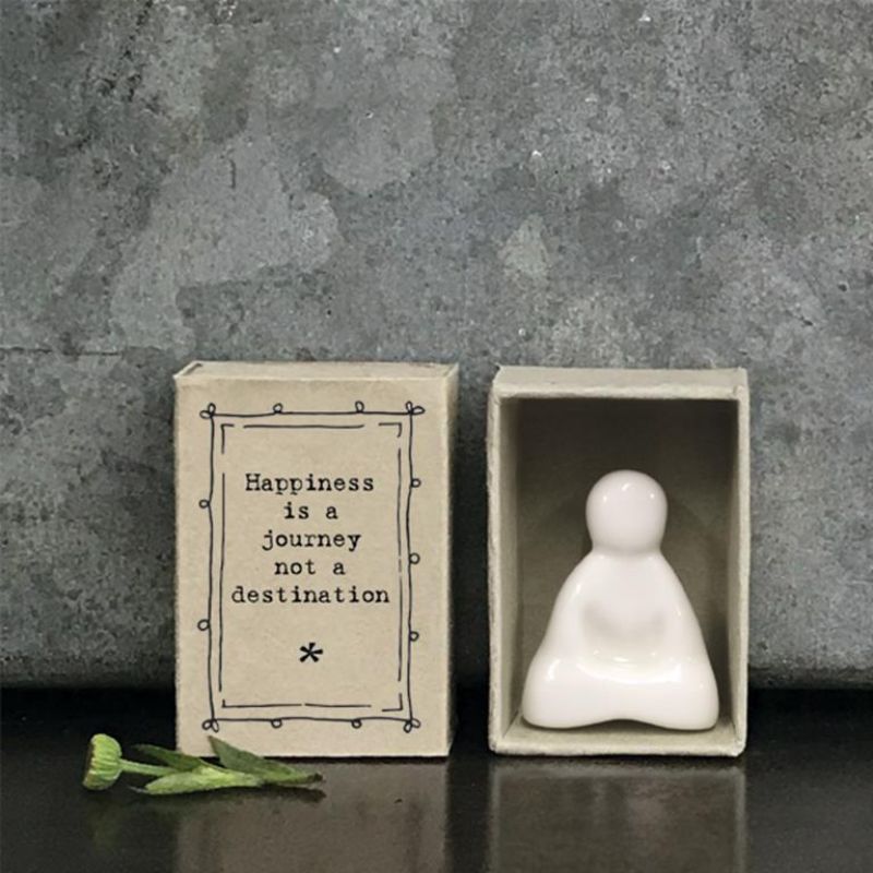 white porcelain matchbox buddha happiness is a journey