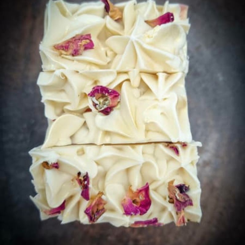 Wild rose soap showing the top of the soap