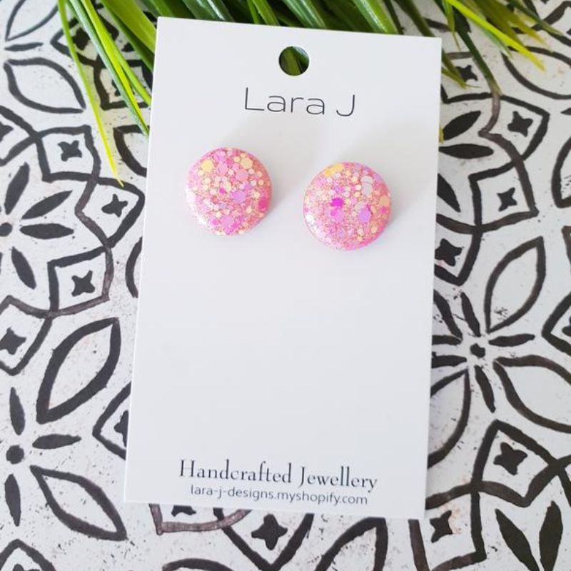 16mm studs with pink and gold sparkles