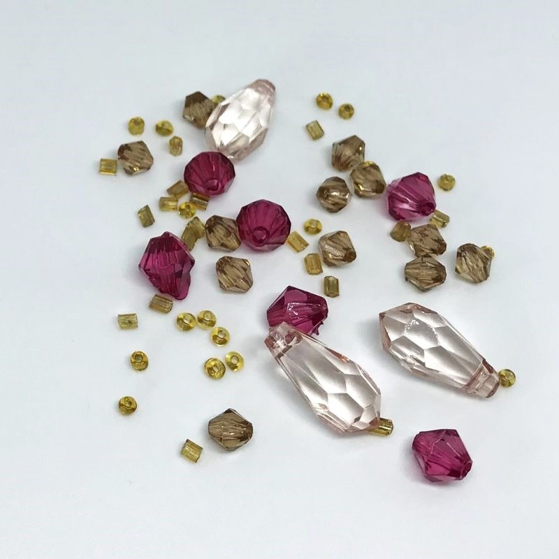 Bead pack pale pink drops with taupe and burgundy beads and tan seed beads