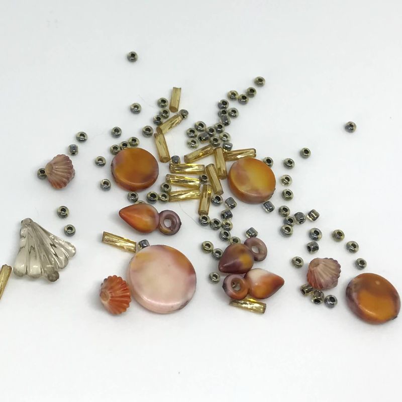 bead pack orange and blush circles with fan beads, round beads and silver seed beads