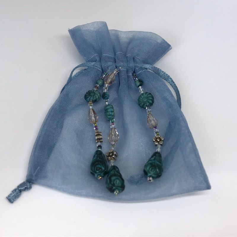 beaded organza gift bag smoke blue with smoke blue and silver beads