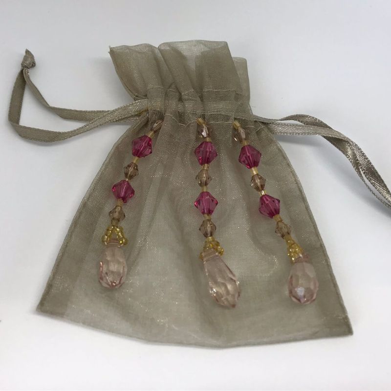 beaded organza gift bag taupe with pink beads