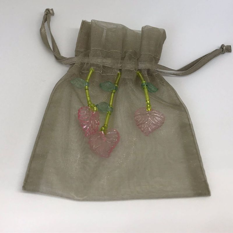 beaded organza gift bag taupe with leaves