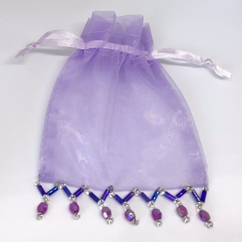 beaded organza gift bag lavender with purple beads