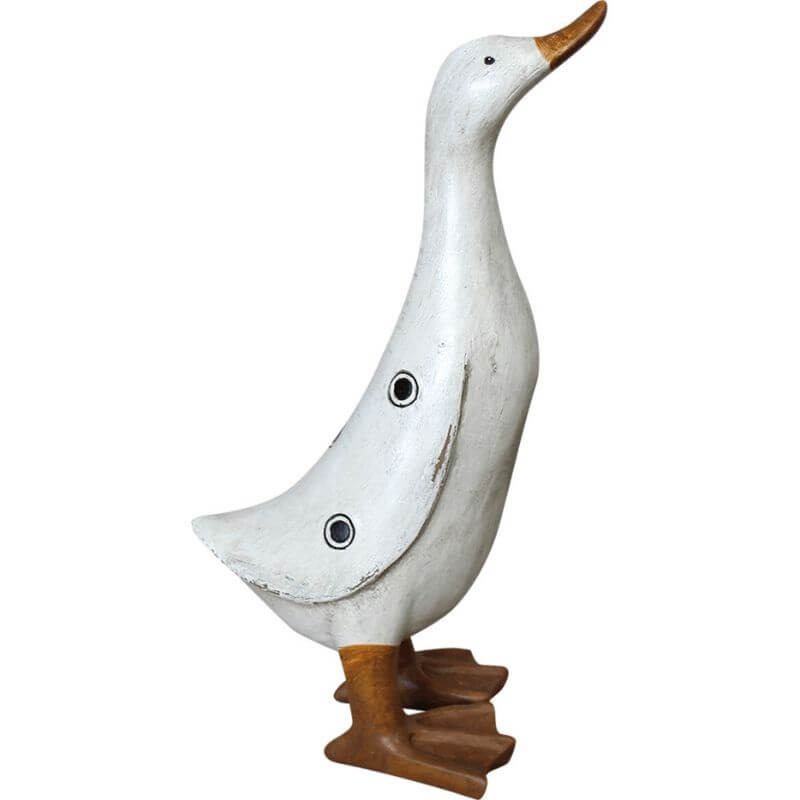 White resin duck with black circle spots