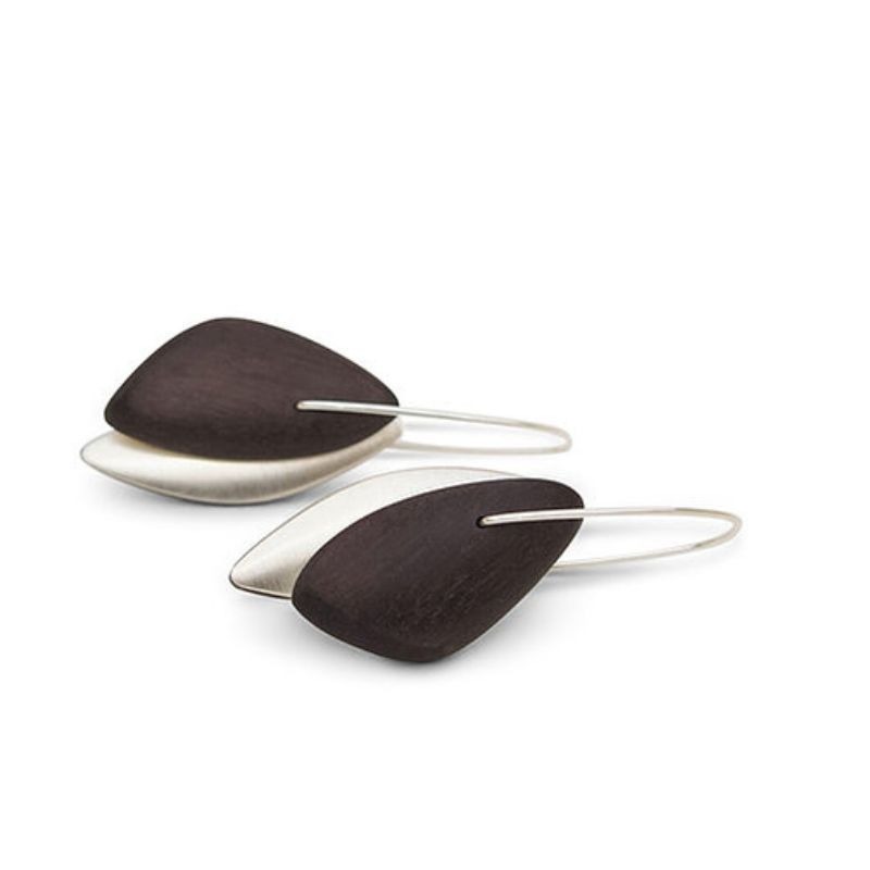 sterling silver and macassar Ebony wood earring drops large blossom
