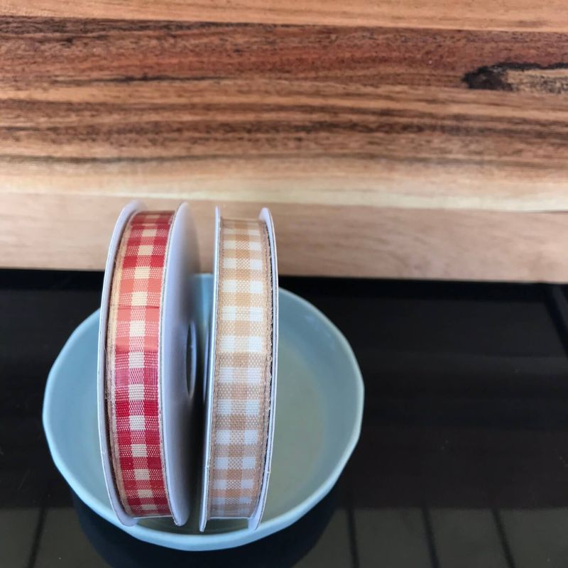 10mm gingham ribbon one red and tan check one tan and white check