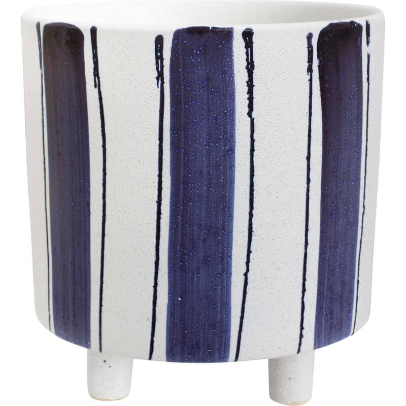 planter with blue and white stripes and white feet
