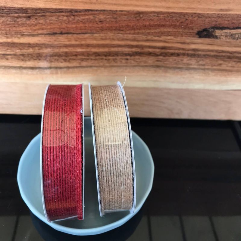 Jute and nylon 15mm ribbon, one red one natural