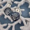 navy coral design drop earrings with silver fish charm