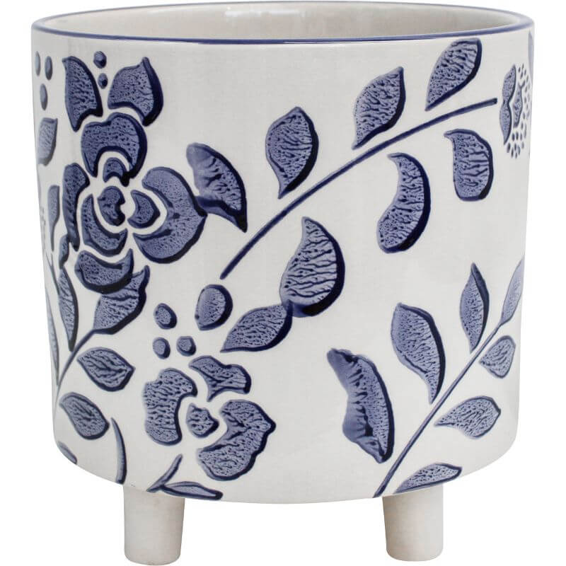 blue and white floral planter pot