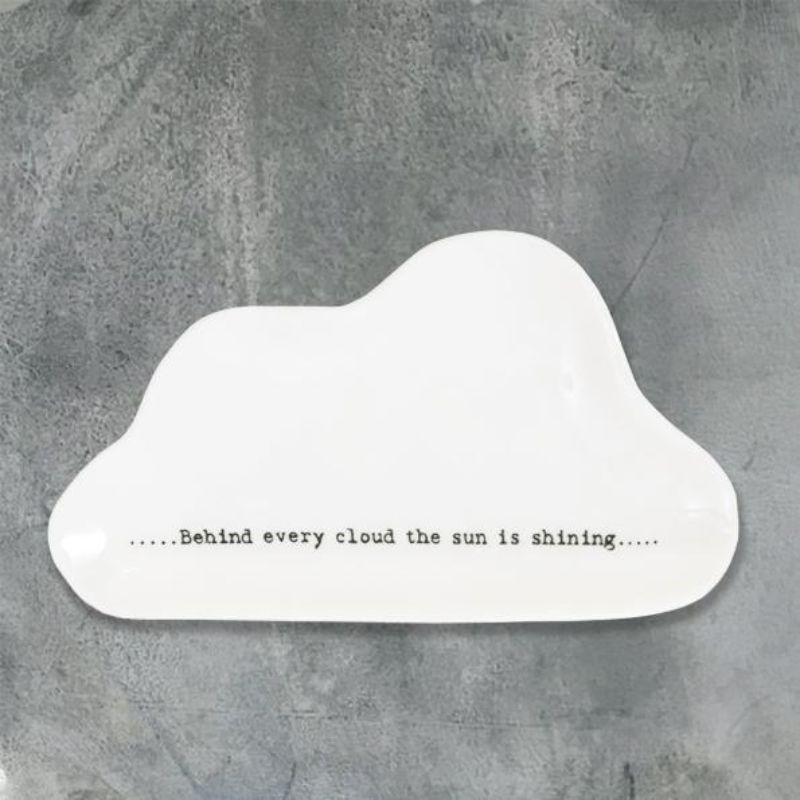 white porcelain cloud shaped dish, behind every cloud the sun is shining