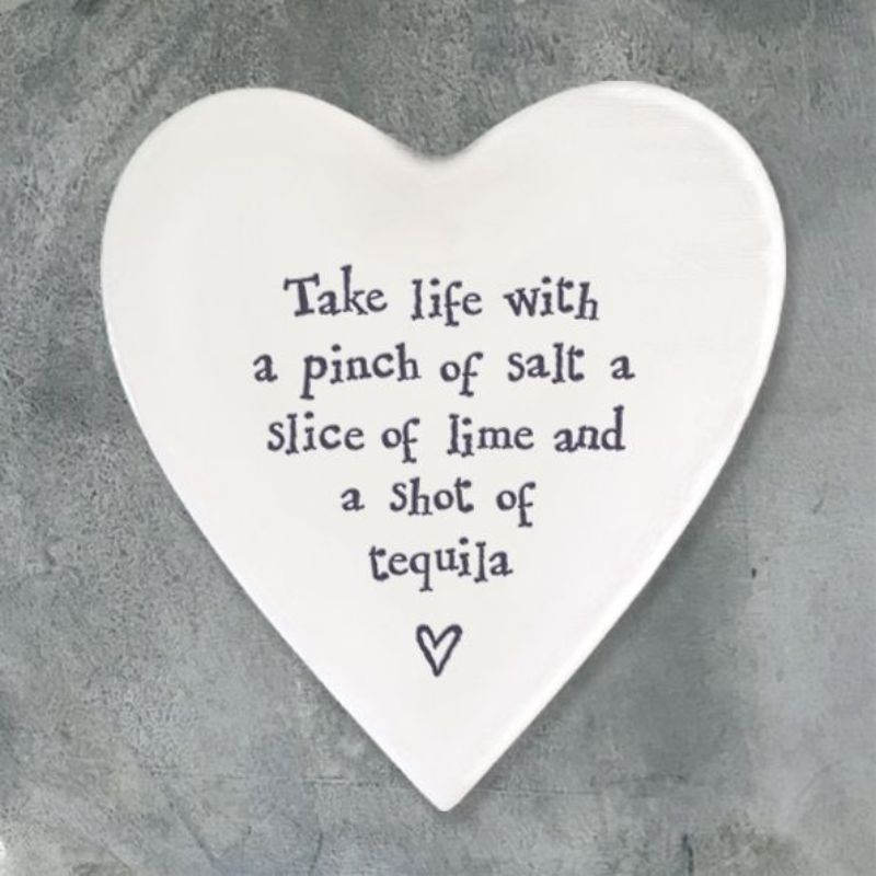 Take life with a pinch of salt heart shaped coaster