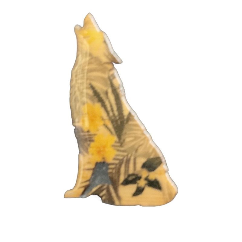 wolf design brooch yellow and grey