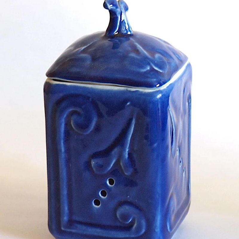 Royal blue ceramic garlic pot