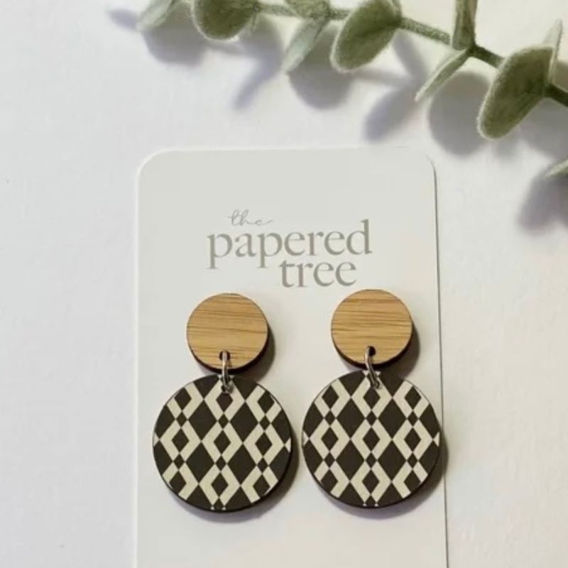 circle drop earring with bamboo top black vintage