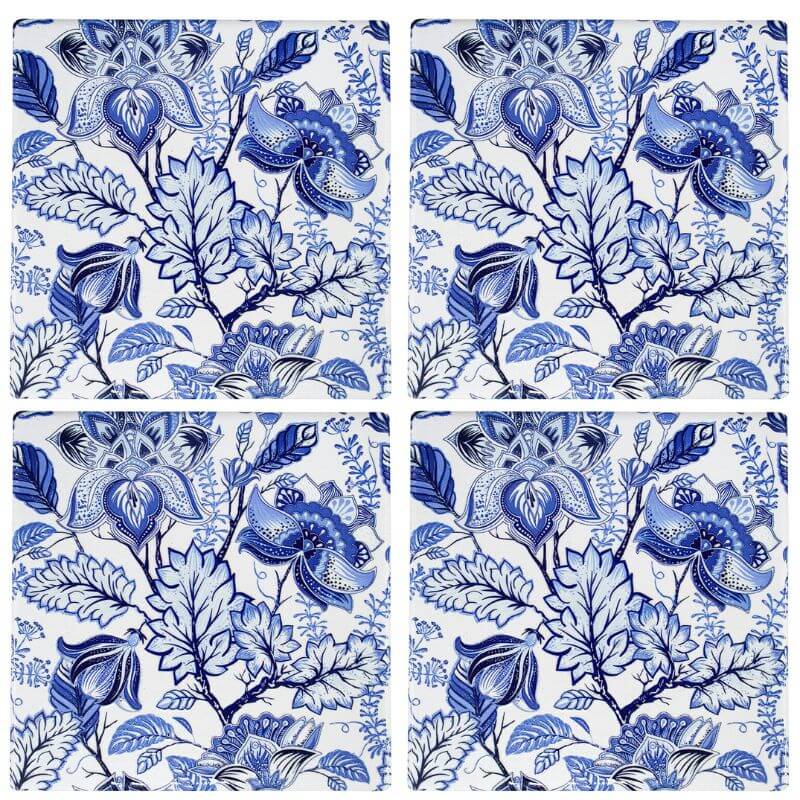 blue and white floral coasters hamptons style