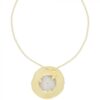 round gold necklace with solar quartz inset