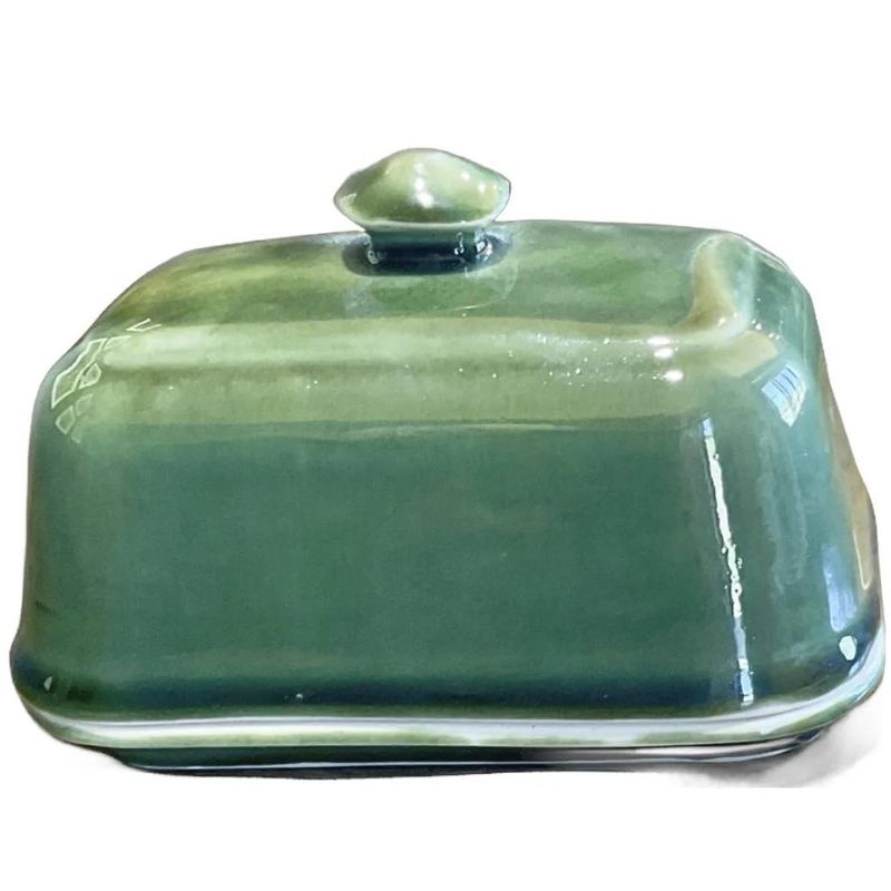 green ceramic butter bell dish