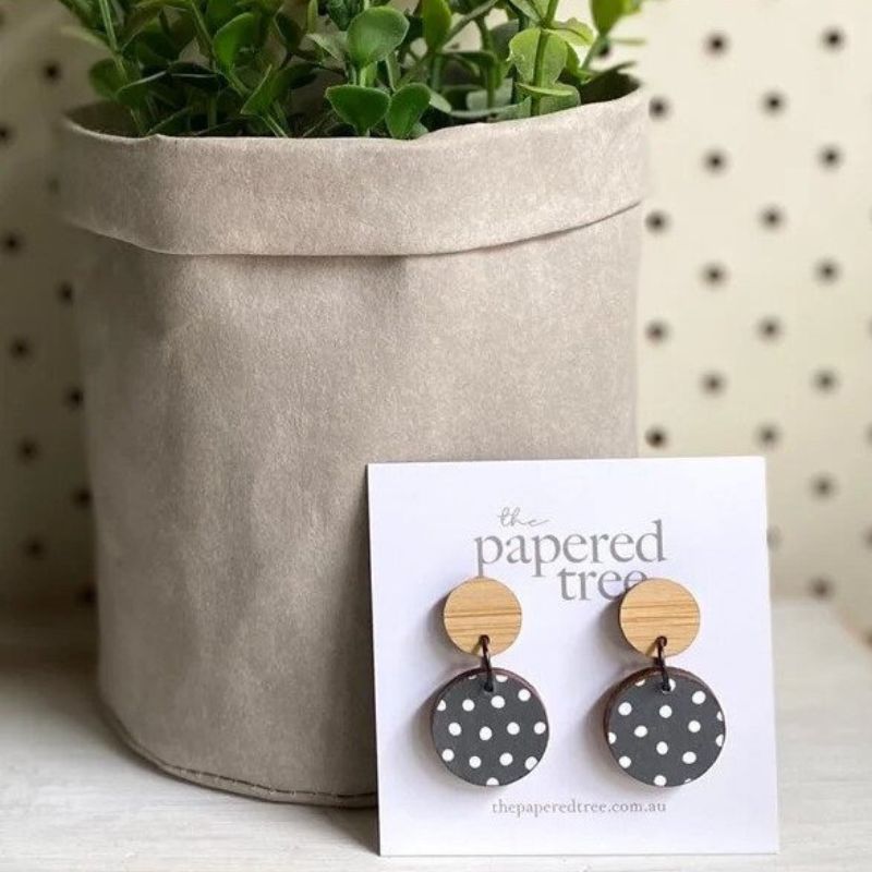earrings mini dangle with bamboo top black and white polka dot