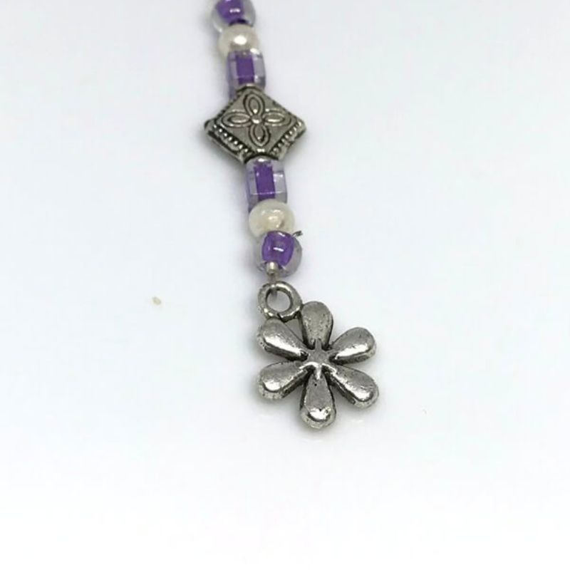 phone or bag charm silver flower with purple beads