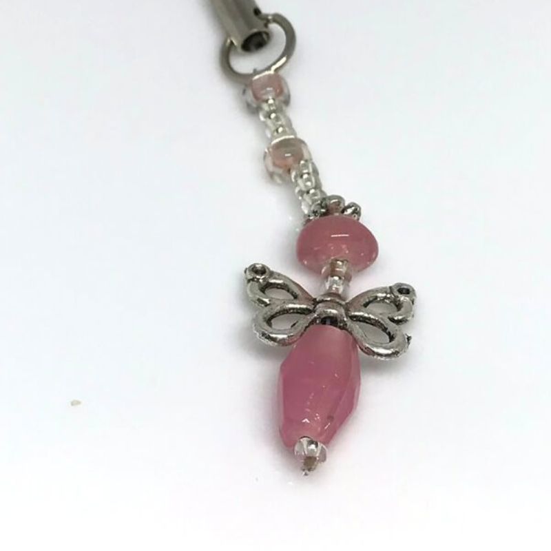 phone or bag charm pink angel with butterfly wings