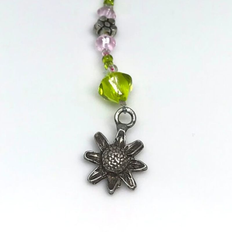 phone or bag charm sunflower with yellow and pink beads