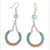 Green bronze and blue dangle earring with blue accent bead