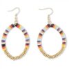 Multi coloured hoop earrings with gold bead accents as the bottom of the hoops