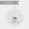 white porcelain bauble with glad tidings and illustration on front