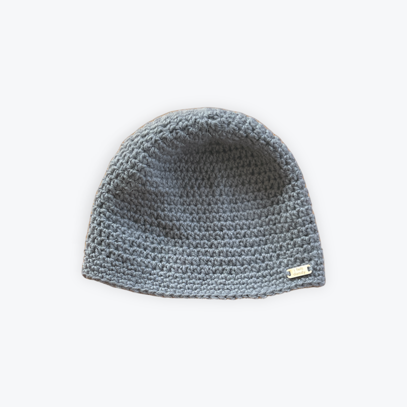 A dark grey pure wool cap beanie with no pattern